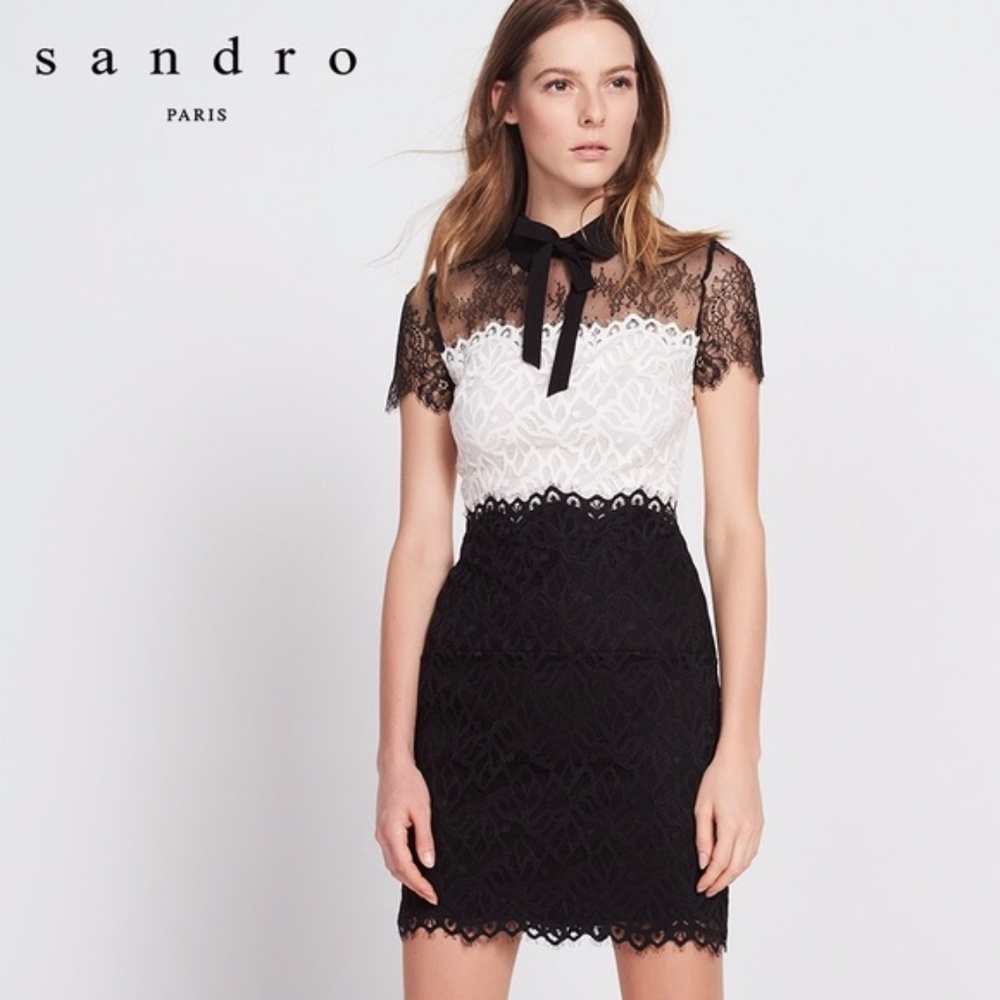 New Sandro Rozen Black Lace Dress - Picture 3 of 11